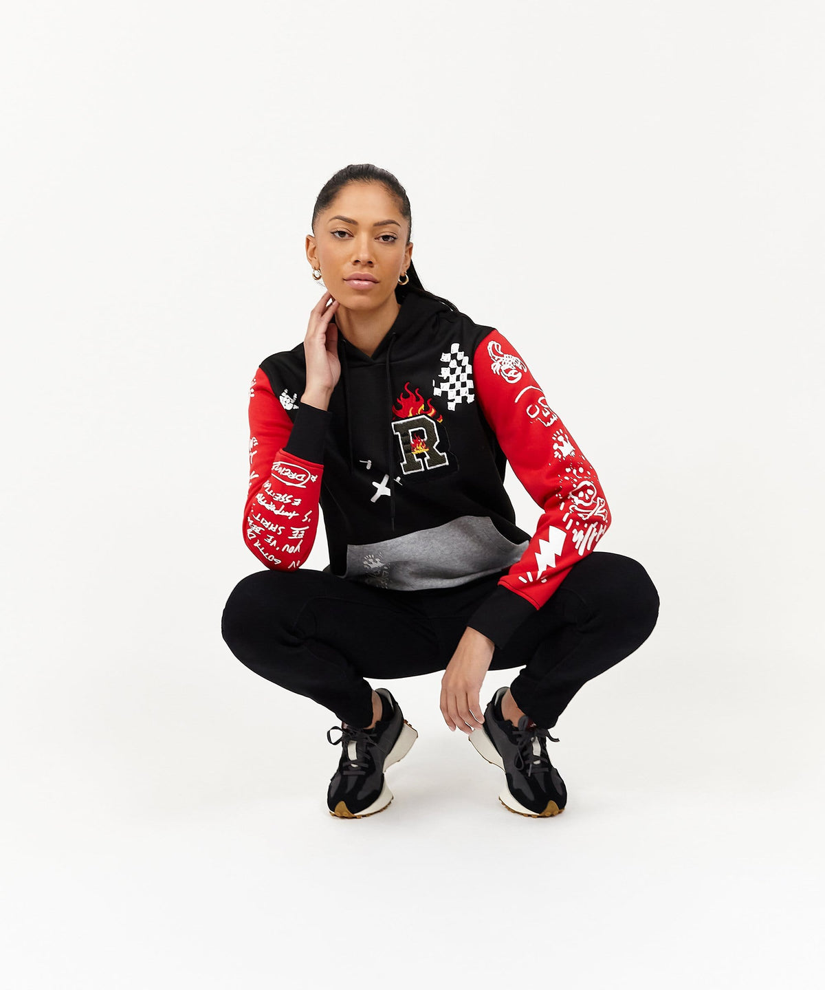 Reason Clothing Customer Favorite | Princeton Women's Graphic Pull-Over Long Sleeve Hoodie - Black