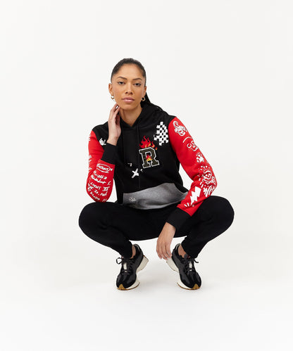 Reason Clothing Customer Favorite | Princeton Women's Graphic Pull-Over Long Sleeve Hoodie - Black