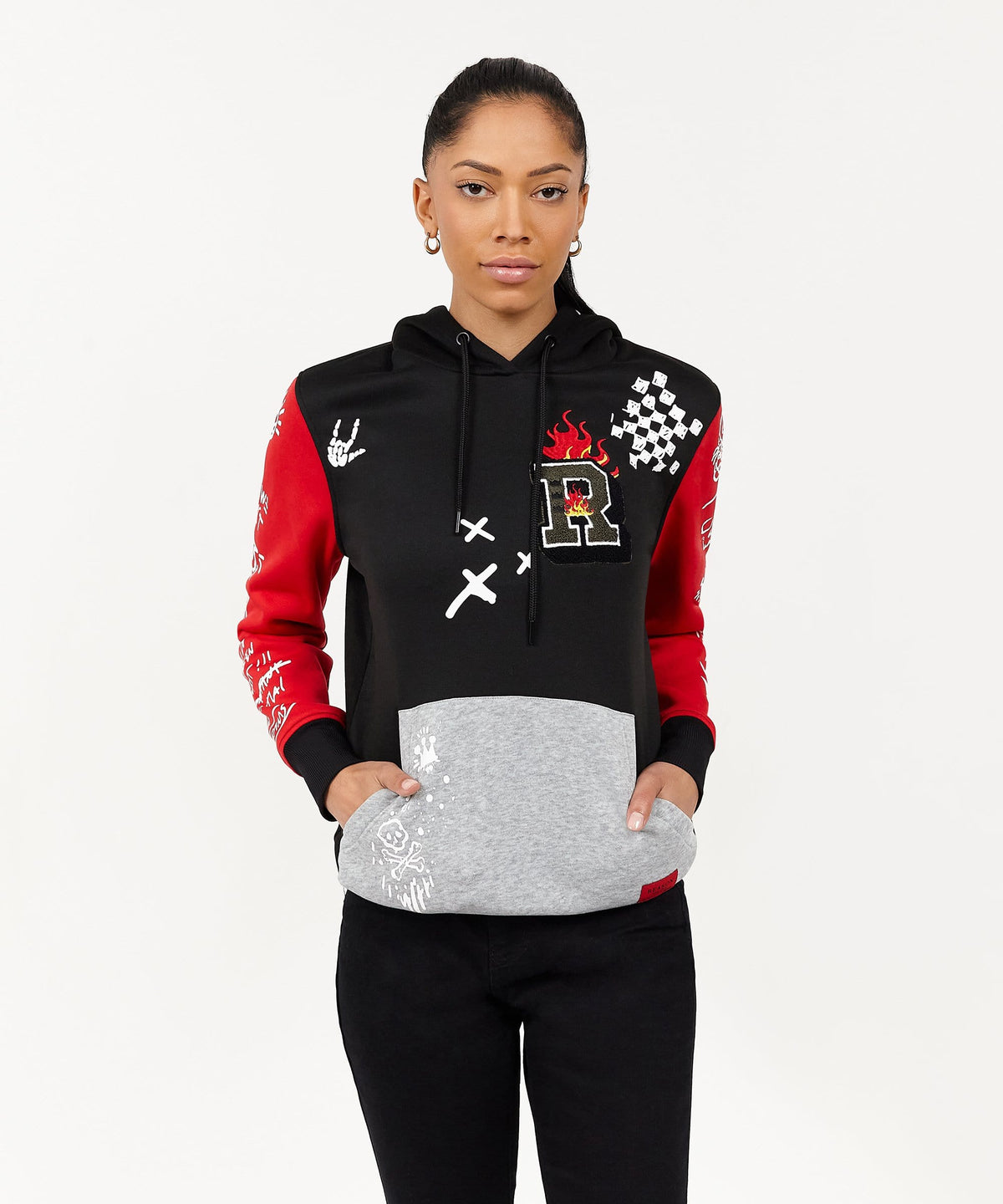Reason Clothing Customer Favorite | Princeton Women's Graphic Pull-Over Long Sleeve Hoodie - Black