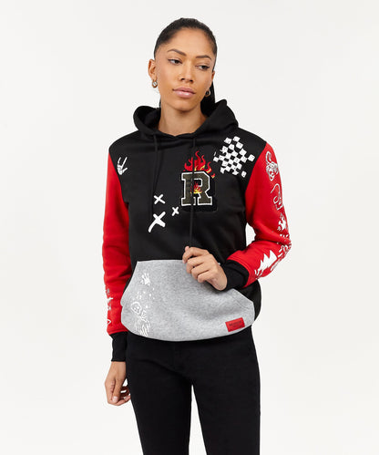 Reason Clothing Customer Favorite | Princeton Women's Graphic Pull-Over Long Sleeve Hoodie - Black