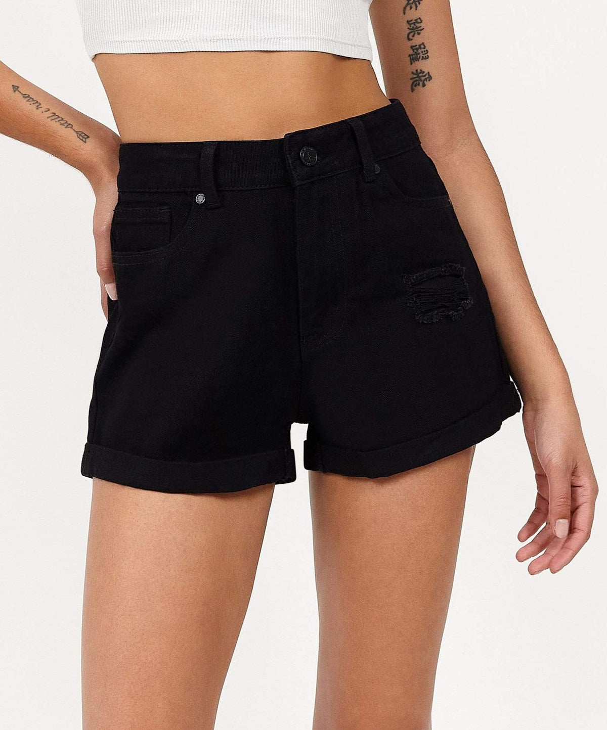 Reason Clothing Customer Favorite | After Hours Women's Distressed Denim Shorts - Black
