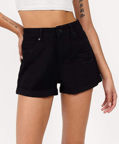 Reason Clothing Customer Favorite | After Hours Women's Distressed Denim Shorts - Black