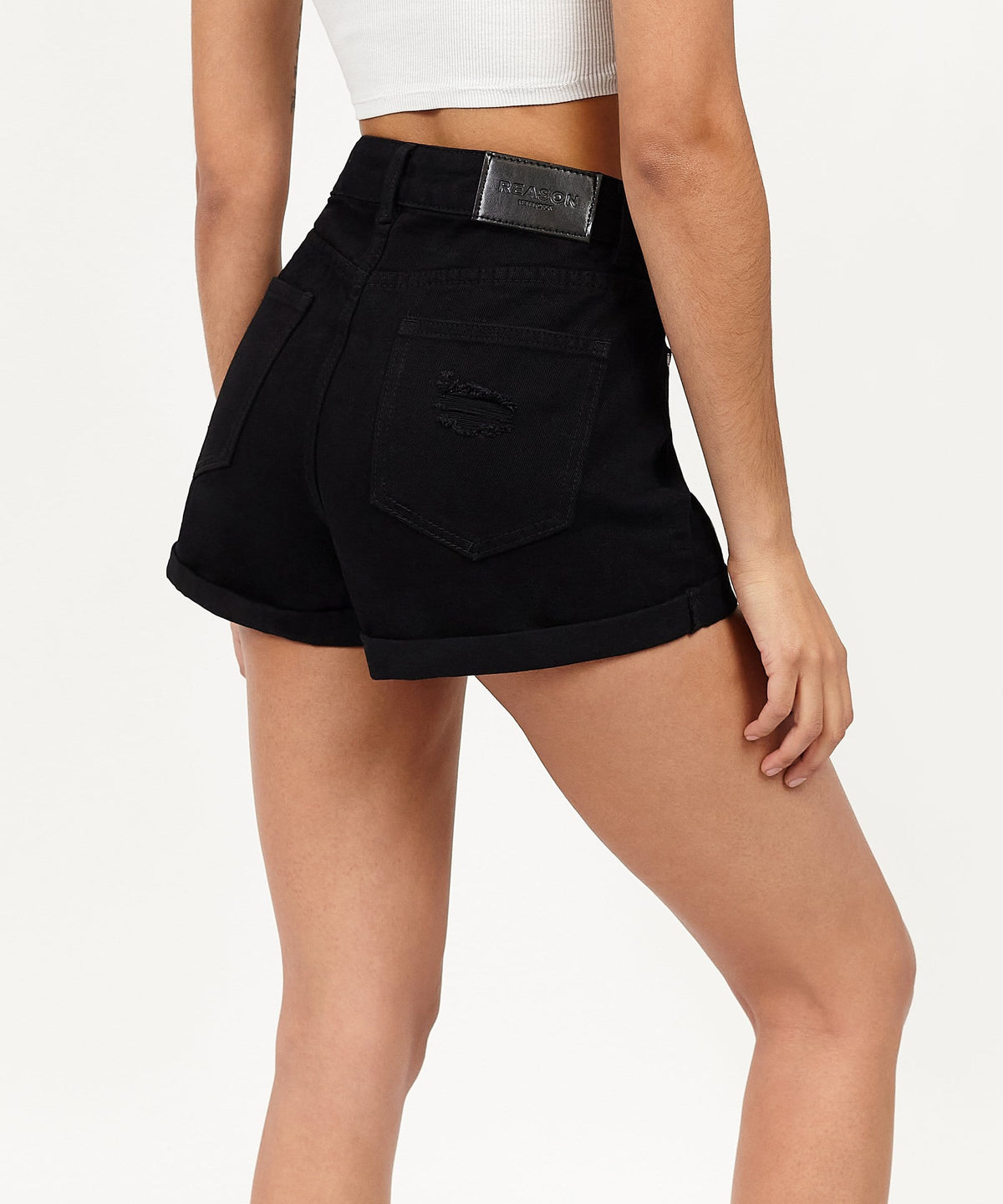 Reason Clothing Customer Favorite | After Hours Women's Distressed Denim Shorts - Black