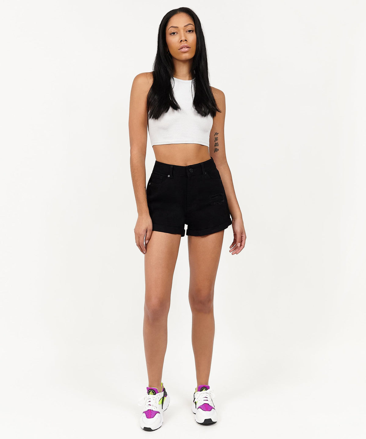 Reason Clothing Customer Favorite | After Hours Women's Distressed Denim Shorts - Black