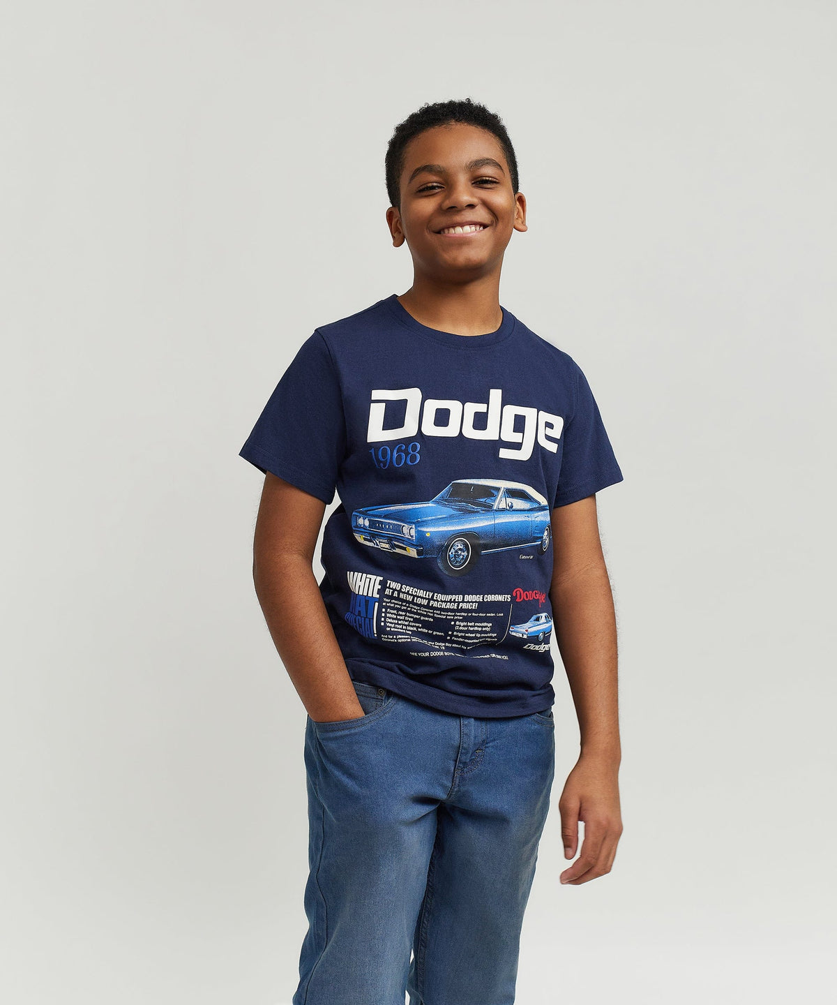 Reason Clothing New | Dodge White Hat Special Kid's Graphic Short Sleeve Tee - Dark Blue