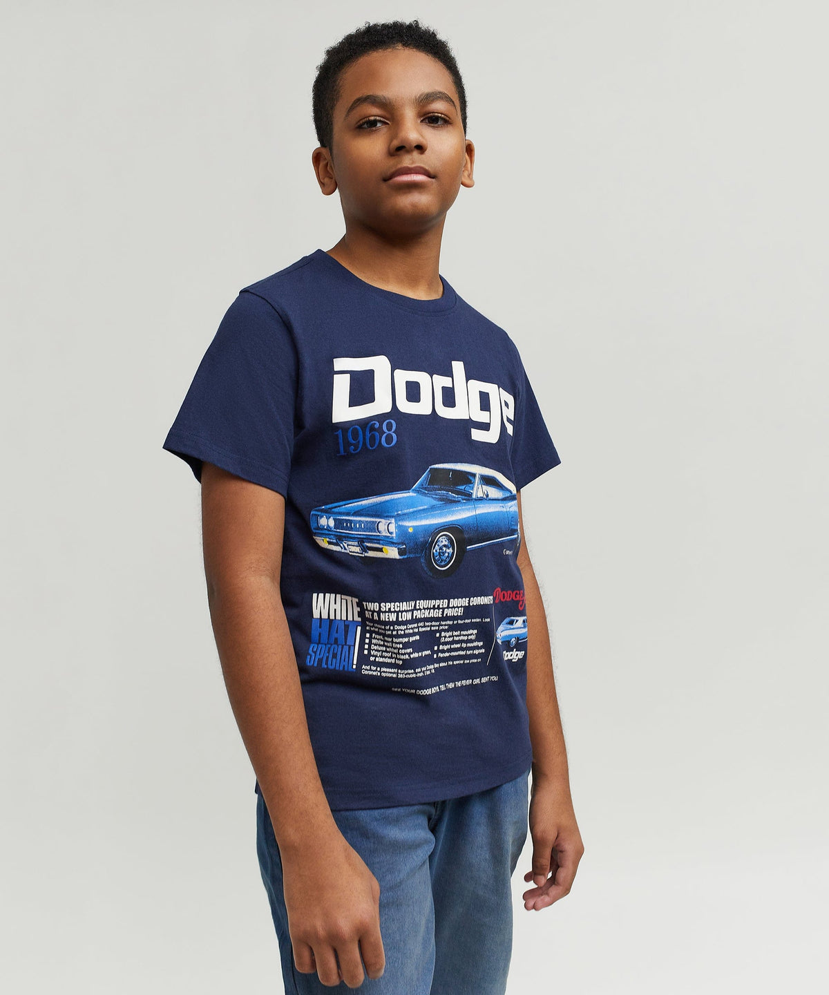 Reason Clothing New | Dodge White Hat Special Kid's Graphic Short Sleeve Tee - Dark Blue