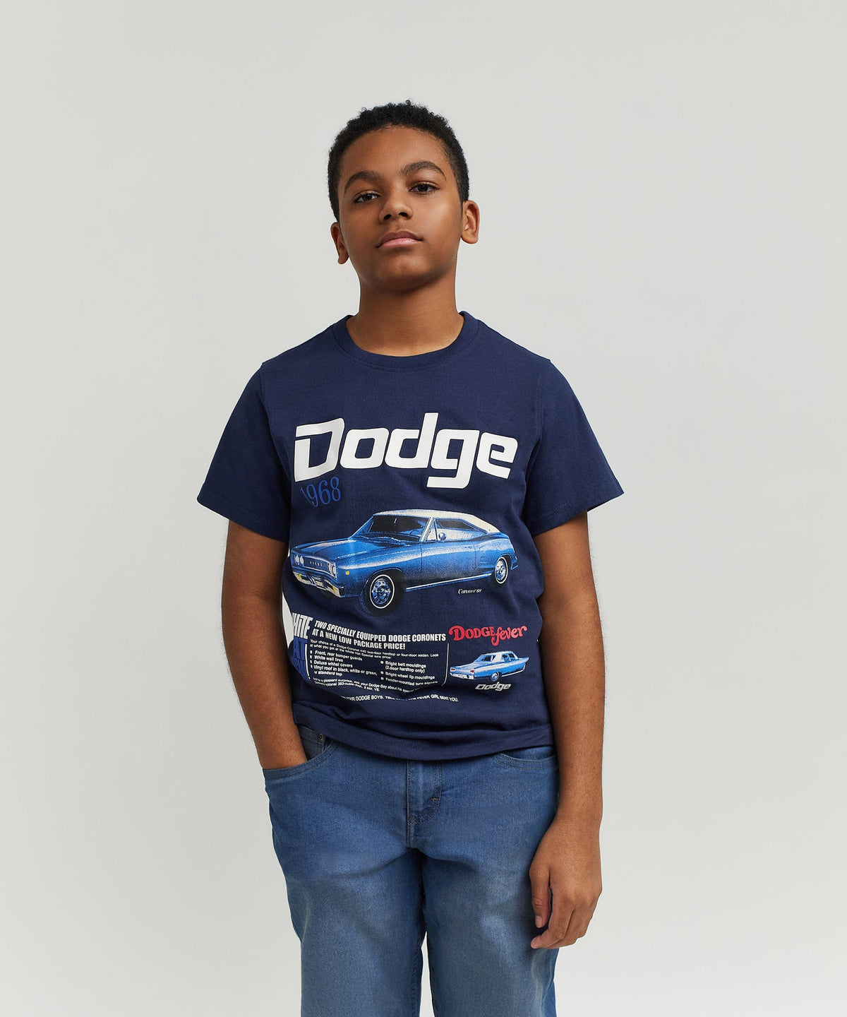 Reason Clothing New | Dodge White Hat Special Kid's Graphic Short Sleeve Tee - Dark Blue