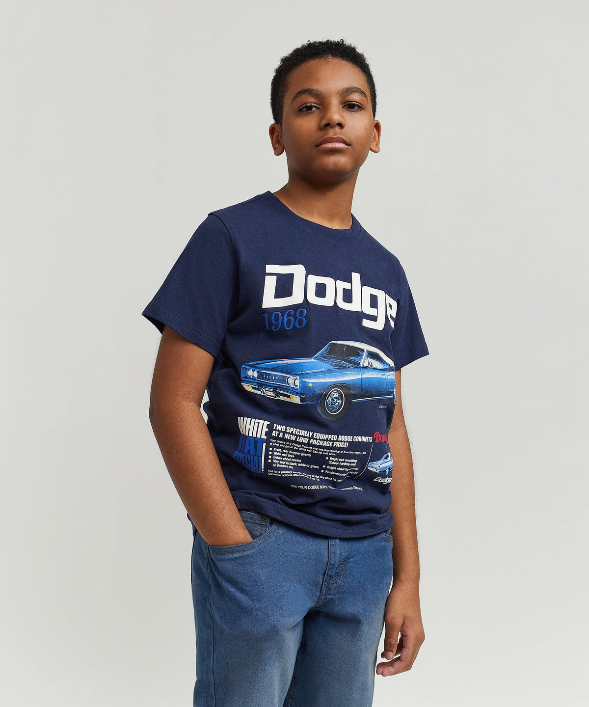 Reason Clothing New | Dodge White Hat Special Kid's Graphic Short Sleeve Tee - Dark Blue