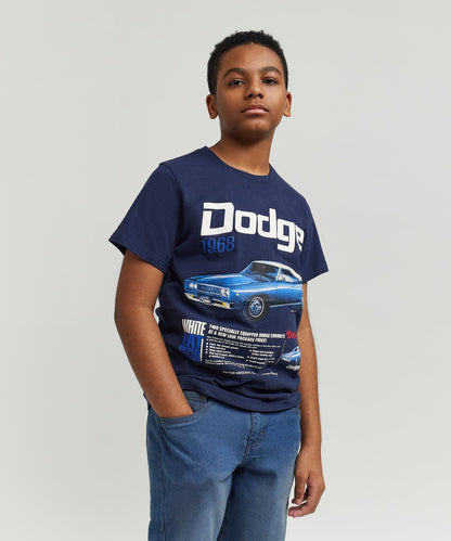 Reason Clothing New | Dodge White Hat Special Kid's Graphic Short Sleeve Tee - Dark Blue