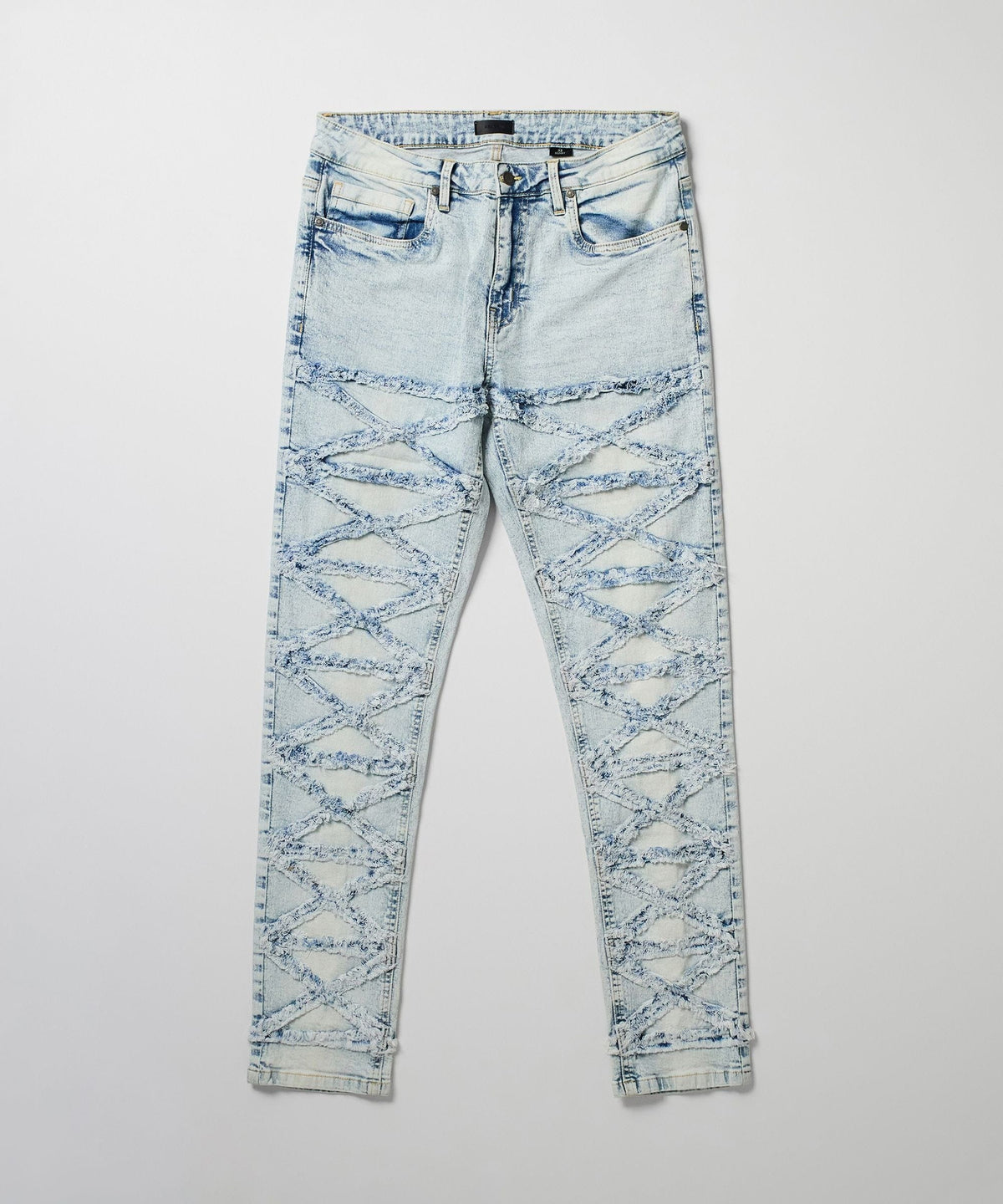 Reason Clothing Essential | Crisscross Kids Distressed Skinny Jeans - Light Blue