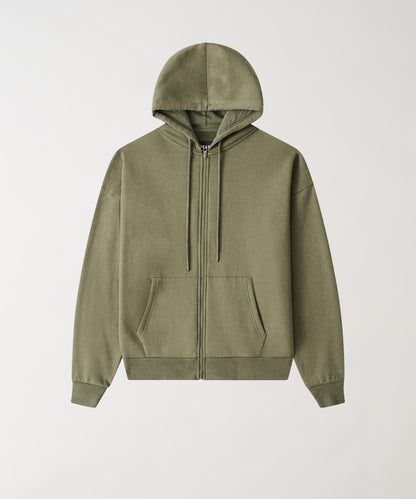 Reason Clothing Top Pick | Essential Boxy Fit Zip Up Hoodie - Olive Green