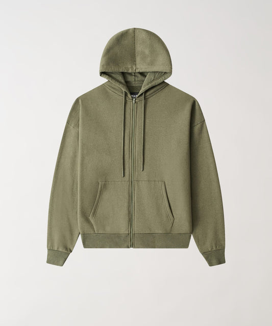 Reason Clothing Top Pick | Essential Boxy Fit Zip Up Hoodie - Olive Green