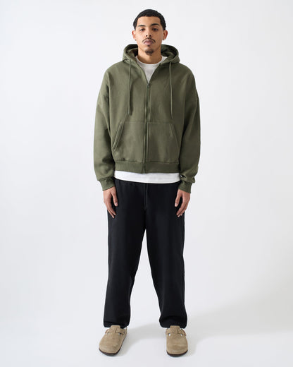 Reason Clothing Top Pick | Essential Boxy Fit Zip Up Hoodie - Olive Green