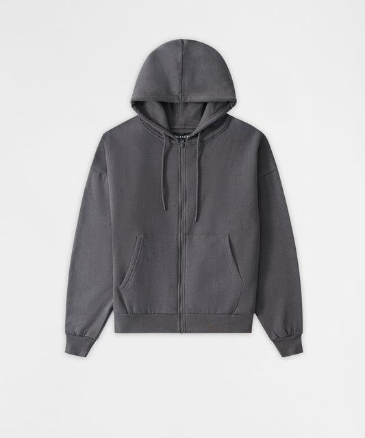 Reason Clothing Deals | Essential Boxy Fit Zip Up Hoodie - Dark Grey