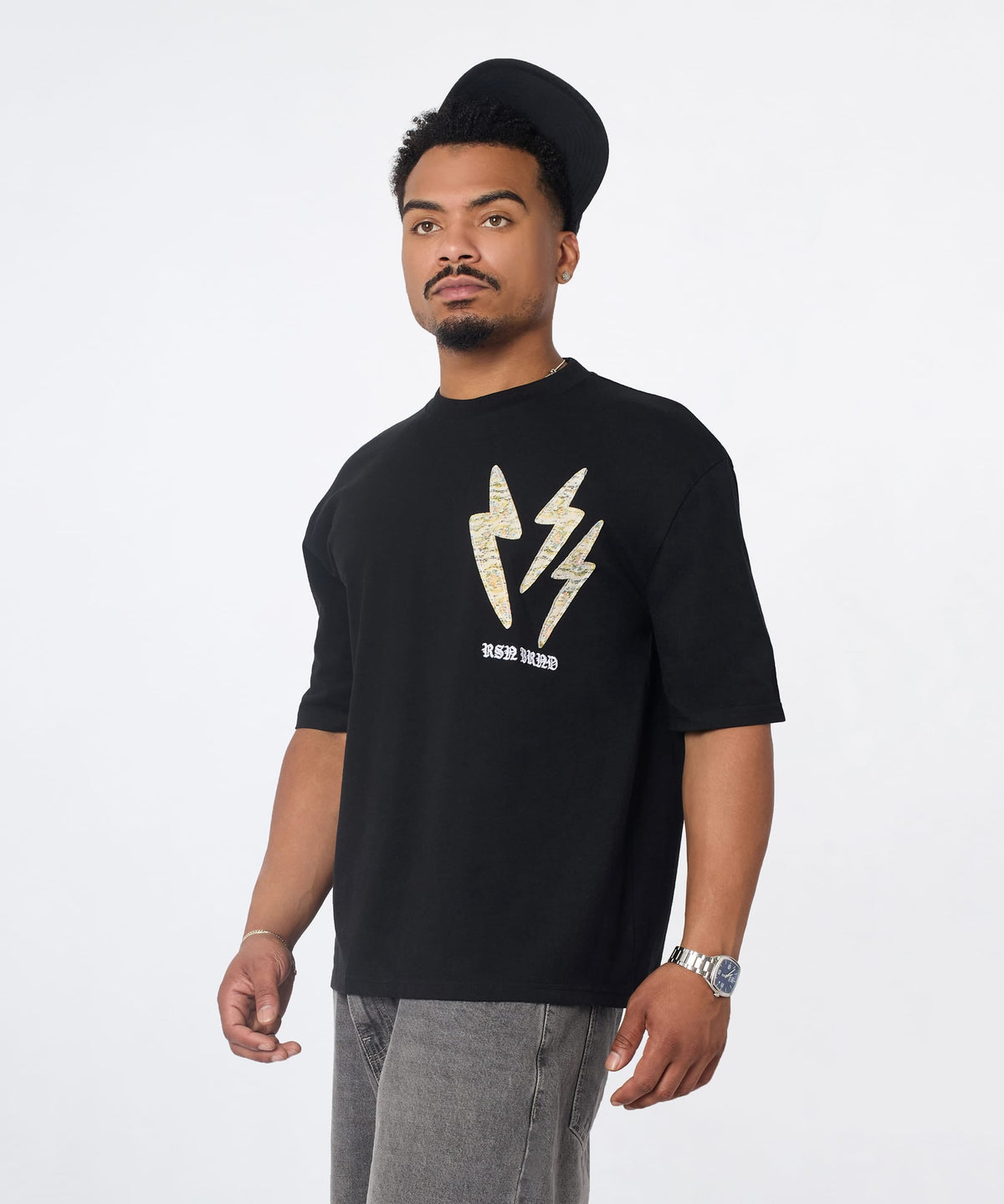 Reason Clothing Smart Buy | Lightning Bolt Applique Short Sleeve Tee - Black