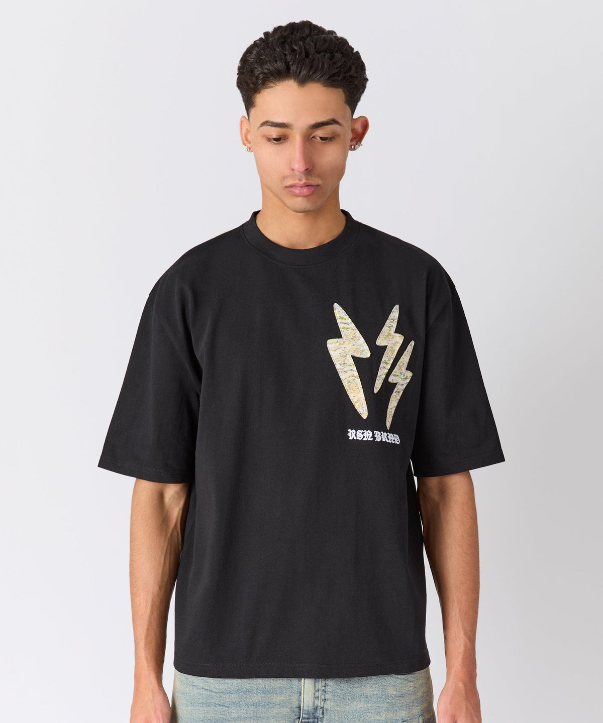 Reason Clothing Smart Buy | Lightning Bolt Applique Short Sleeve Tee - Black