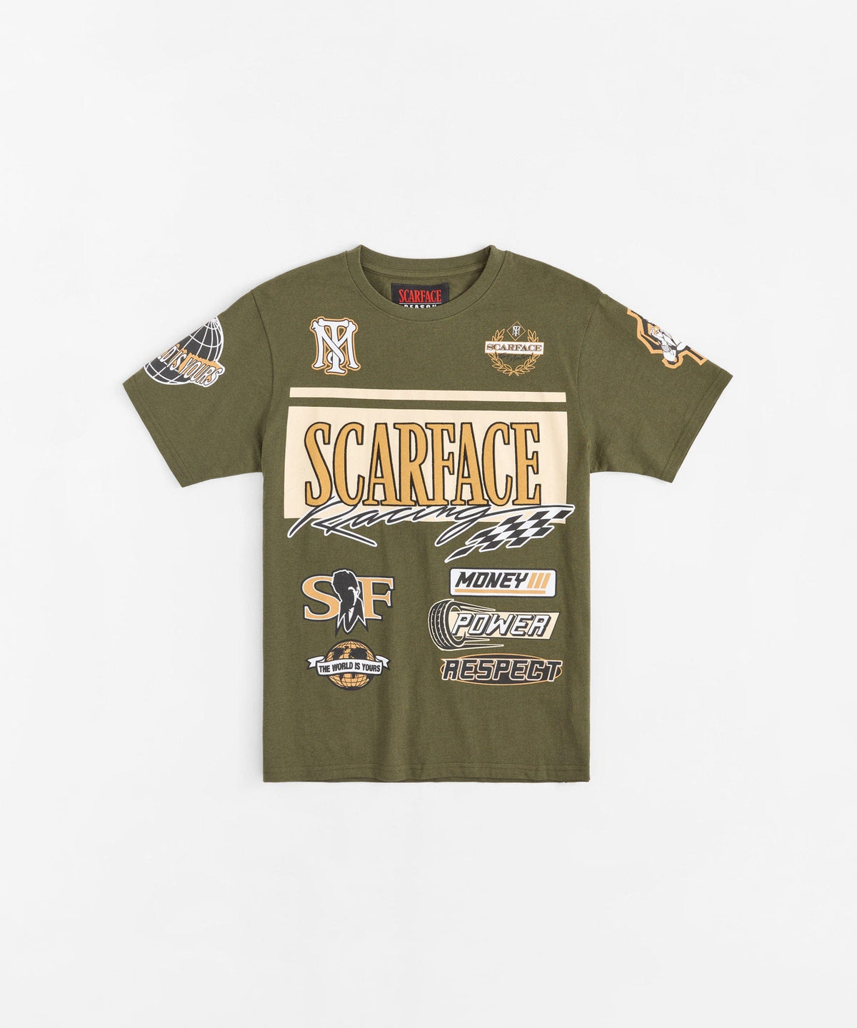 Reason Clothing Essential | Scarface Racing Short Sleeve Tee - Olive Green