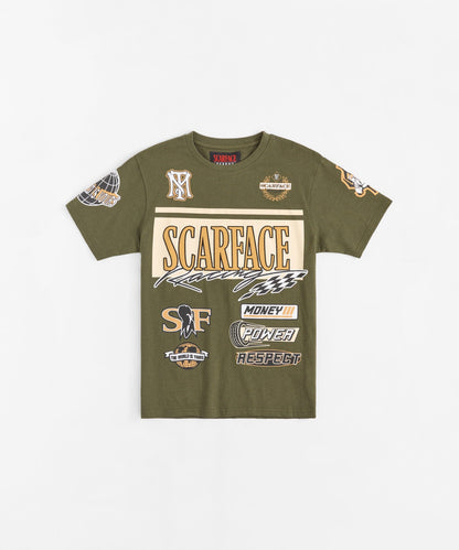 Reason Clothing Essential | Scarface Racing Short Sleeve Tee - Olive Green