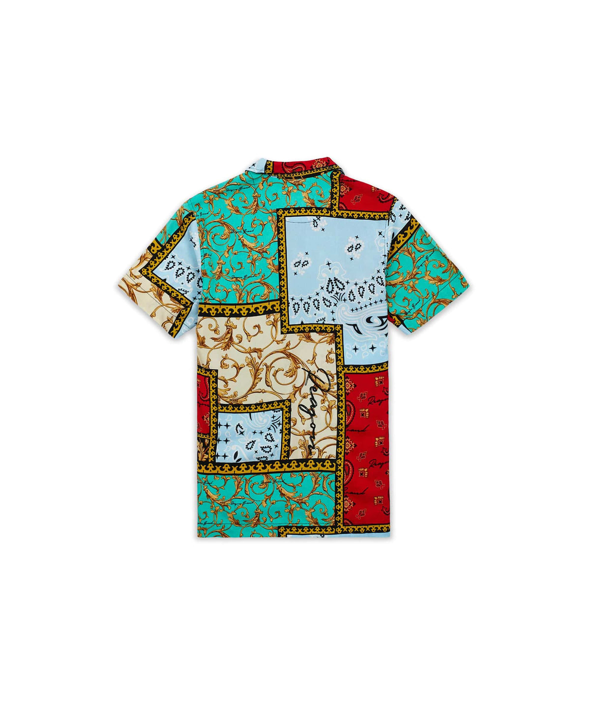 Reason Clothing Trending | Baroque Patchwork Viscose Button-Down Short Sleeve Shirt - Multicolor