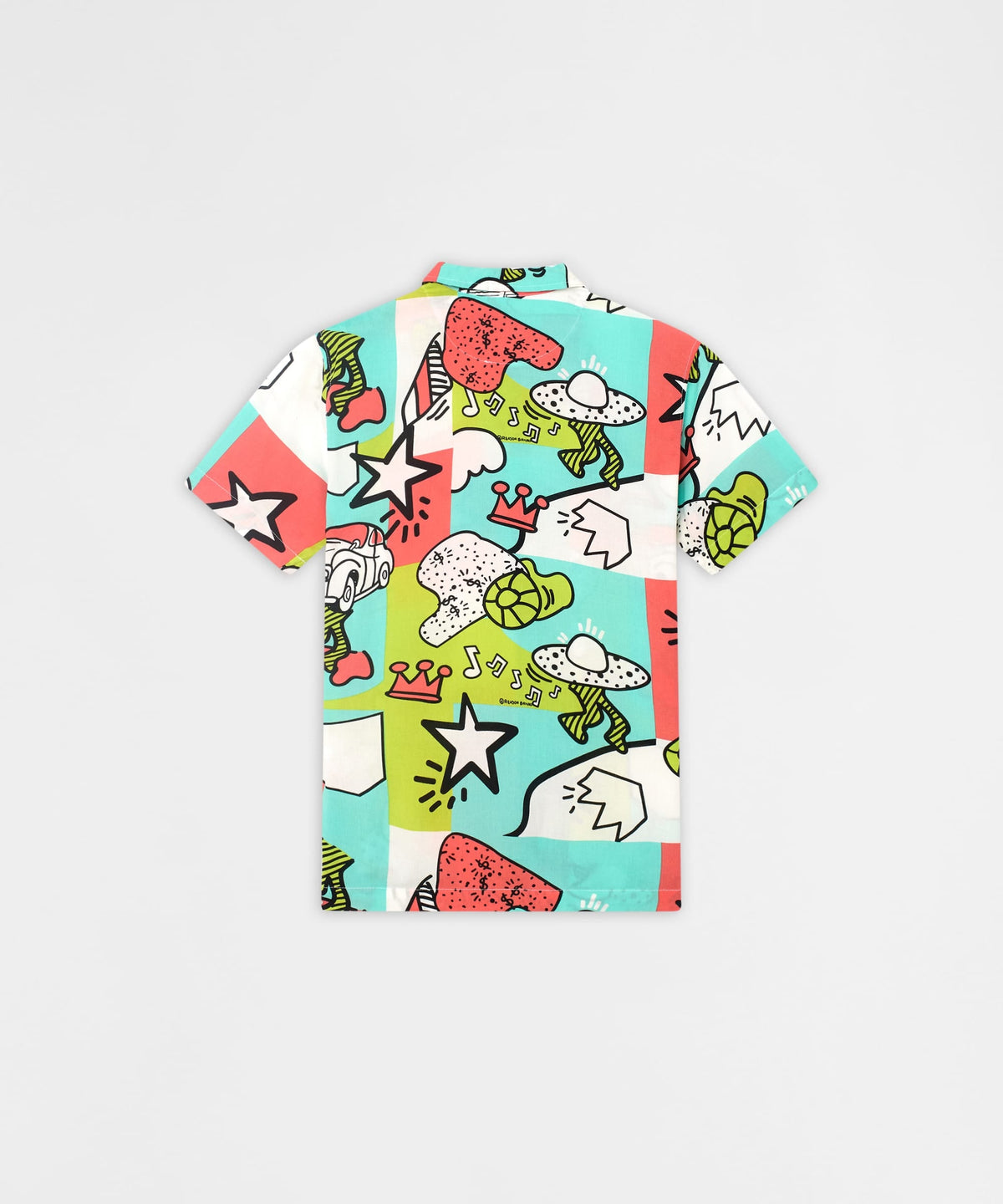 Reason Clothing Deals | Retro Pop Art Viscose Button-Down Short Sleeve Shirt - Black