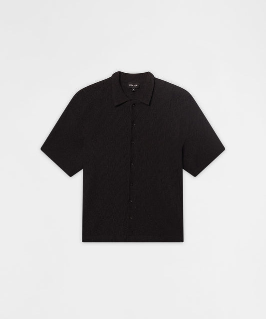 Reason Clothing Great Value | Textured Honey Comb Button Down Shirt - Black
