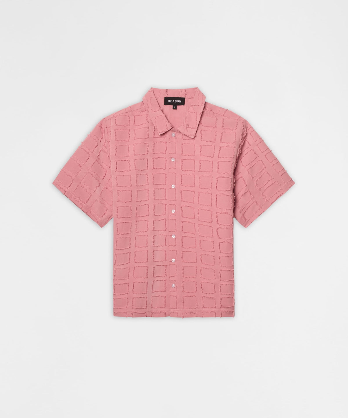 Reason Clothing Everyday | Textured Grid Pattern Button Down Shirt - Pink