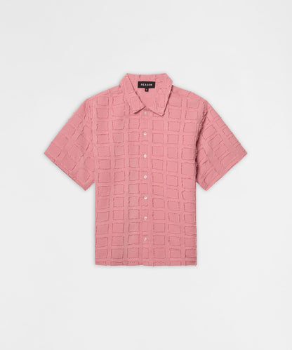 Reason Clothing Everyday | Textured Grid Pattern Button Down Shirt - Pink