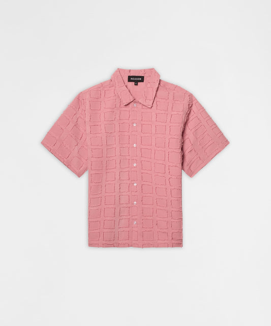 Reason Clothing Everyday | Textured Grid Pattern Button Down Shirt - Pink