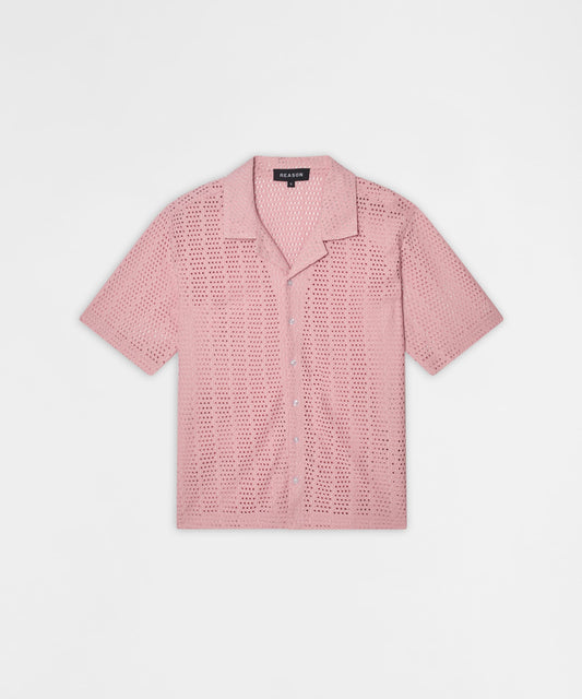 Reason Clothing Featured | Riviera Button Down Knit Short Sleeve Shirt - Pink