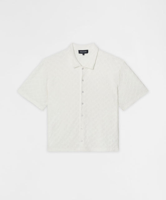Reason Clothing Top Pick | Textured Honey Comb Button Down Shirt - White