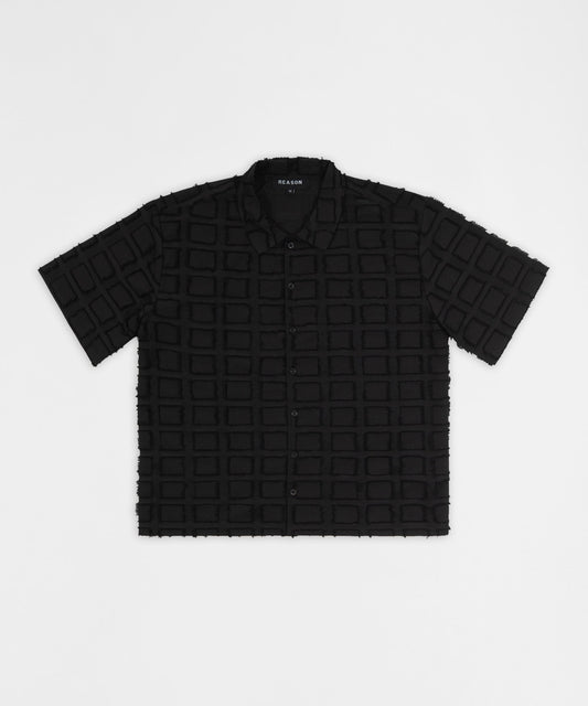 Reason Clothing Deals | Textured Grid Pattern Button Down Shirt - Black