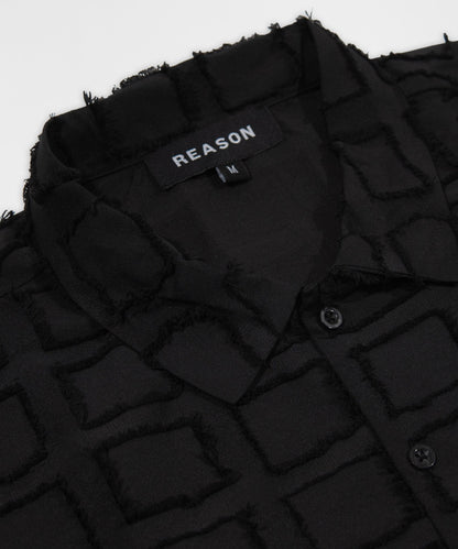 Reason Clothing Deals | Textured Grid Pattern Button Down Shirt - Black