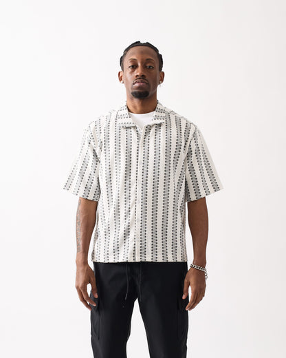 Reason Clothing Value | Textured Streamlined Button Down Shirt - Grey White