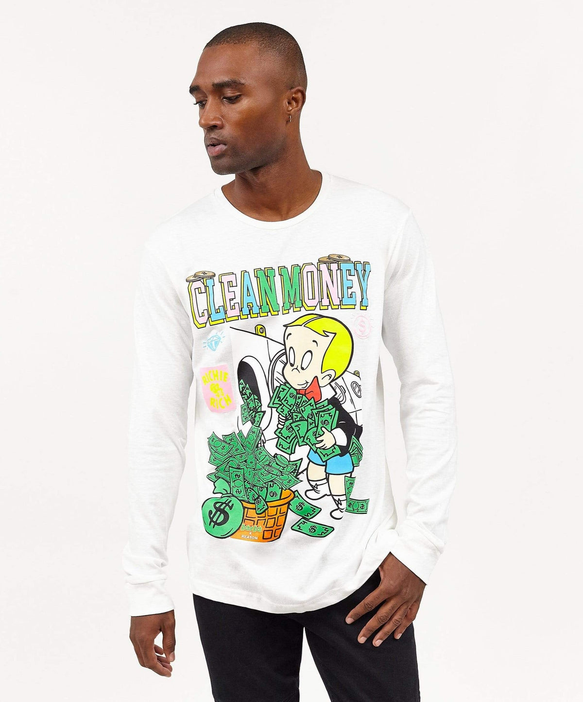 Reason Clothing Deals | Richie Rich Clean Long Sleeve Tee - White