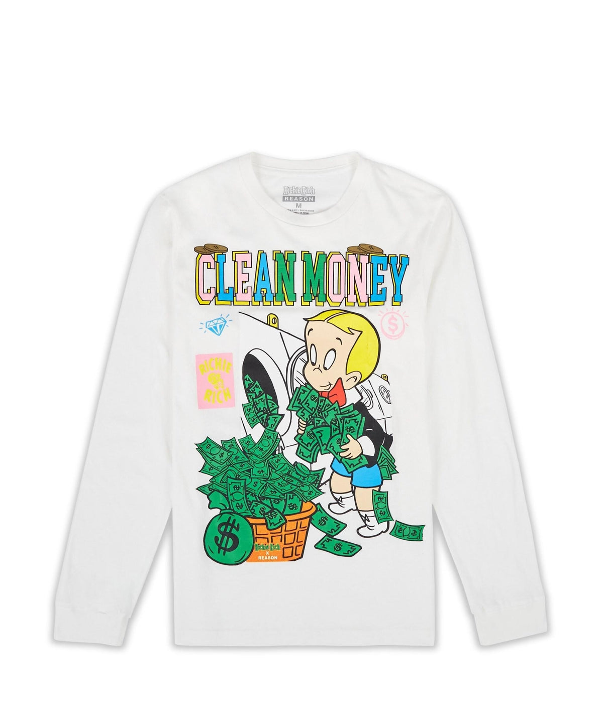 Reason Clothing Deals | Richie Rich Clean Long Sleeve Tee - White
