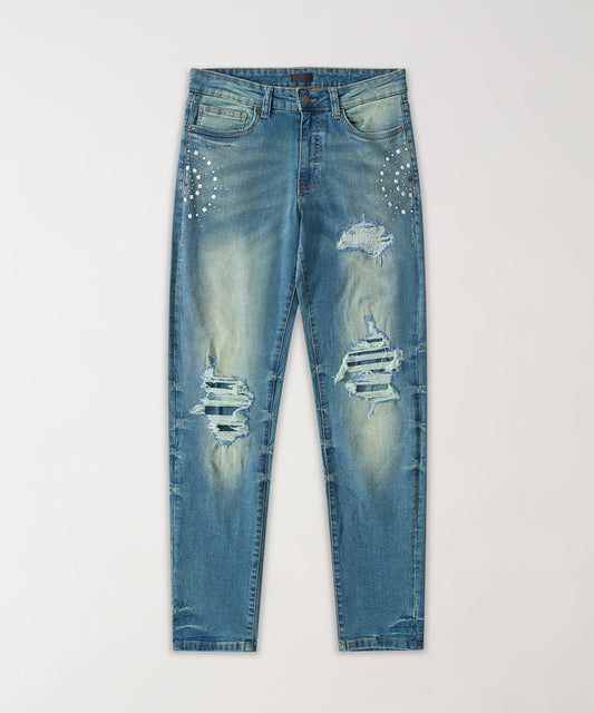 Reason Clothing Deals | Starburst Studded Skinny Jeans - Dark Blue