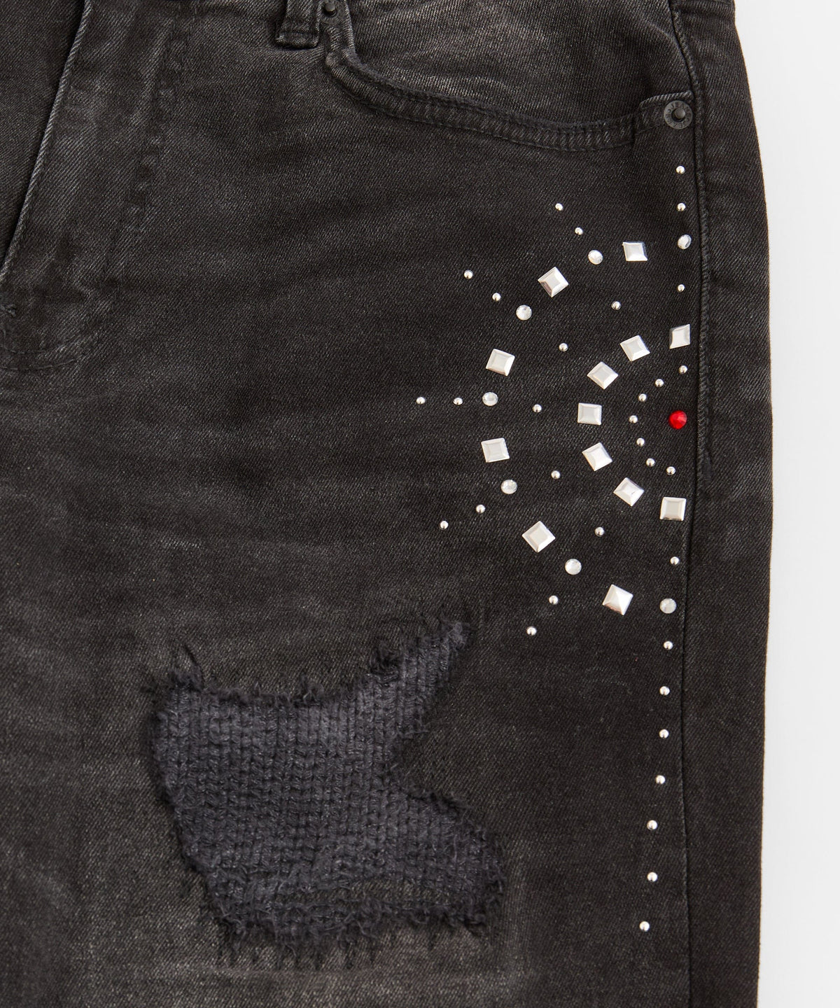 Reason Clothing Premium | Starburst Rhinestone Distressed Skinny Jeans - Black