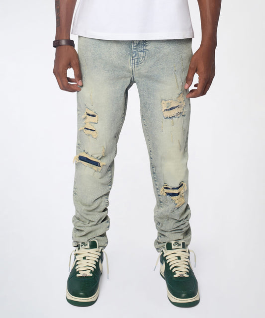 Reason Clothing Featured | Panel Distressed Skinny Jeans - Blue