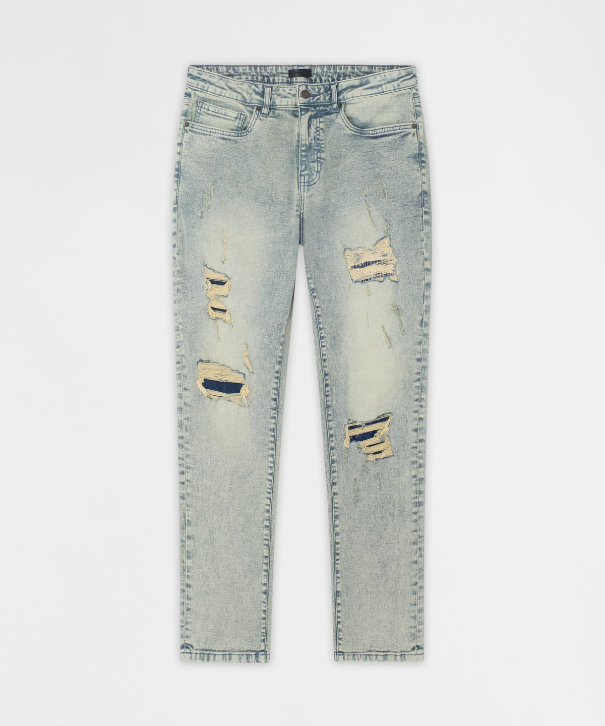 Reason Clothing Featured | Panel Distressed Skinny Jeans - Blue