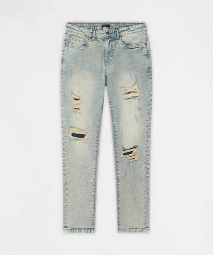 Reason Clothing Featured | Panel Distressed Skinny Jeans - Blue