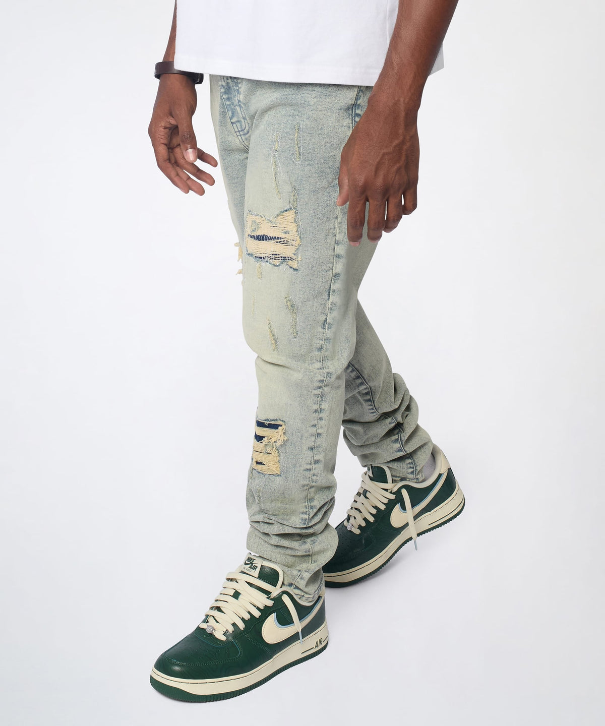 Reason Clothing Featured | Panel Distressed Skinny Jeans - Blue