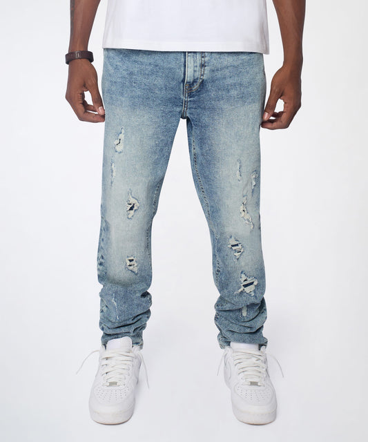 Reason Clothing Popular | Vintage Distressed Skinny Jeans - Blue