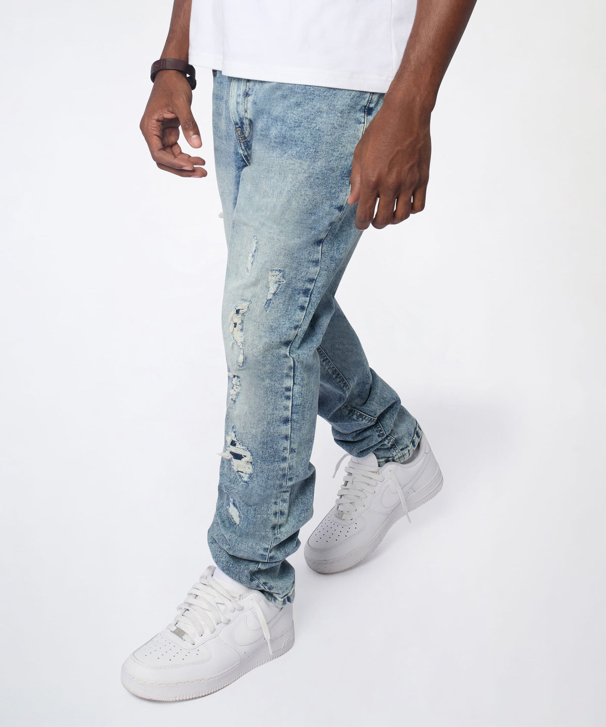 Reason Clothing Popular | Vintage Distressed Skinny Jeans - Blue