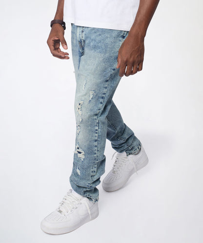 Reason Clothing Popular | Vintage Distressed Skinny Jeans - Blue