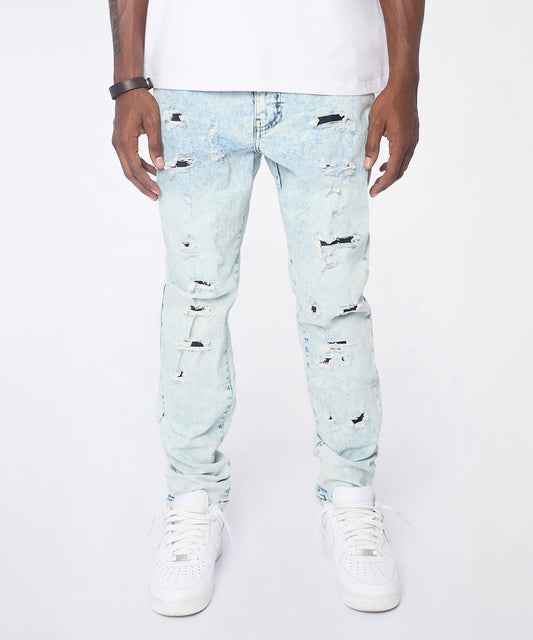 Reason Clothing Recommended | Bleached Out Distressed Skinny Jean - Light Blue