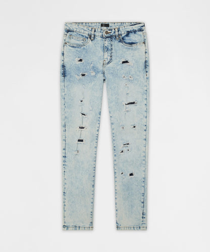 Reason Clothing Recommended | Bleached Out Distressed Skinny Jean - Light Blue