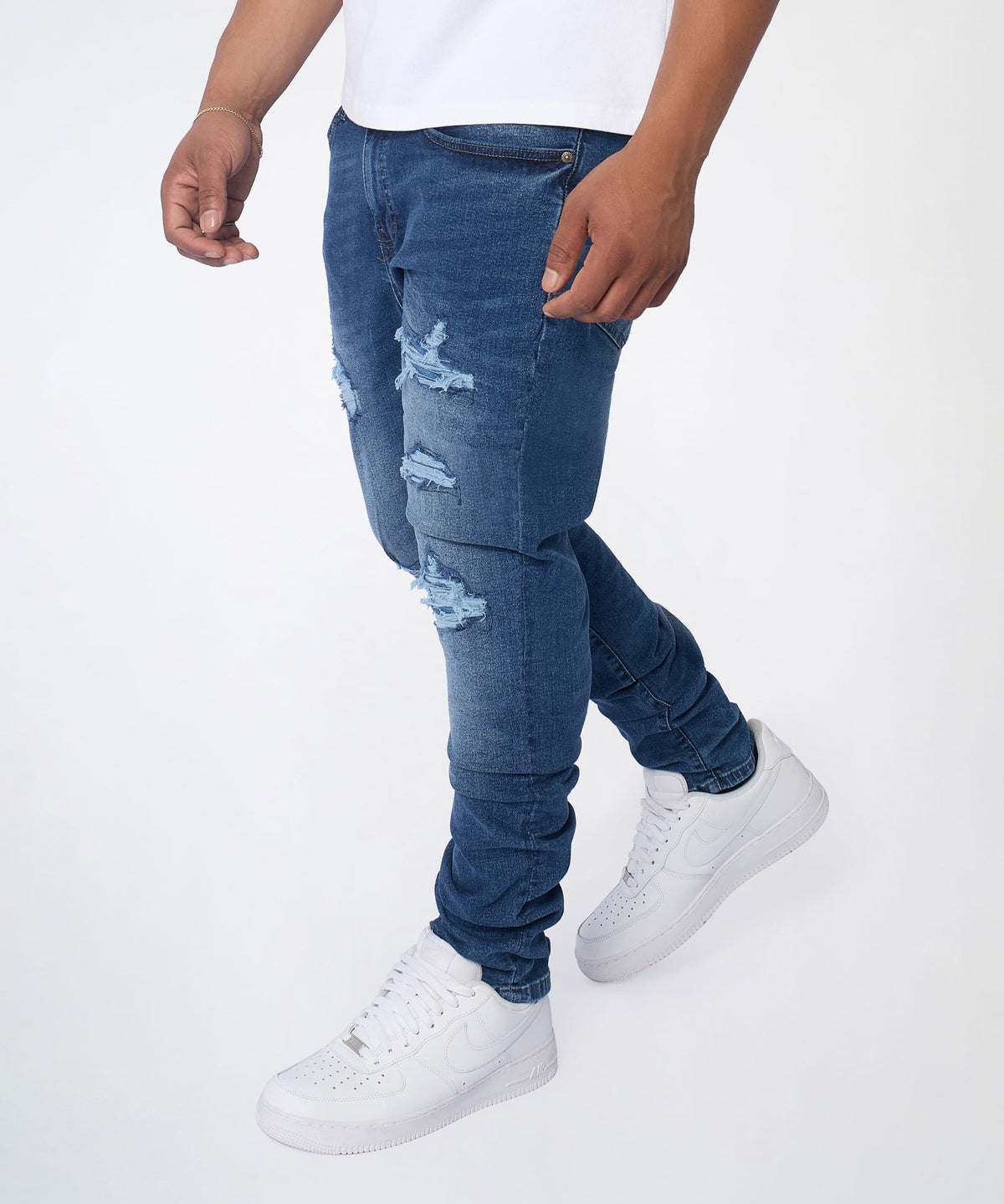 Reason Clothing Best Price | Classic Distressed Skinny Jeans - Medium Indigo