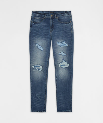 Reason Clothing Best Price | Classic Distressed Skinny Jeans - Medium Indigo