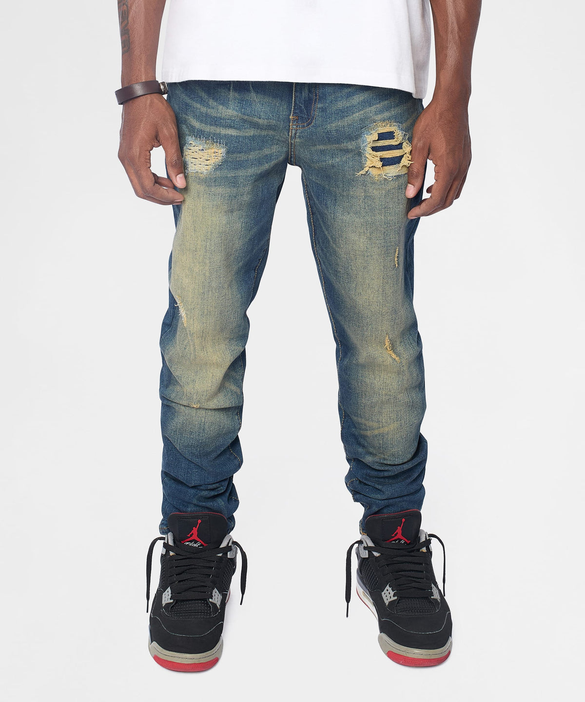 Reason Clothing Trending | Essential Distressed Skinny Jeans - Dark Blue