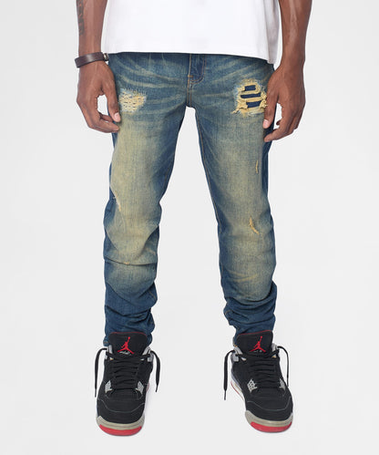 Reason Clothing Trending | Essential Distressed Skinny Jeans - Dark Blue